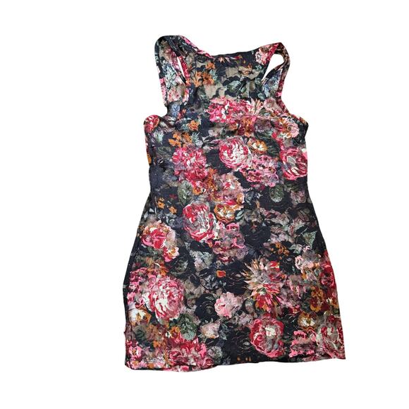 Almost Famous Sheer Floral Lace Tank Top Dress Black Pink Roses - Picture 1 of 5